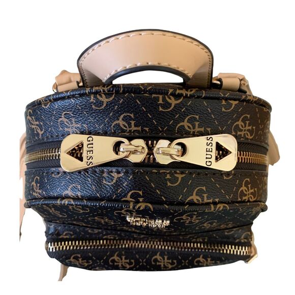 GUESS Mini Backpack Brown Logo Print Faux Leather Monogram Bag - Picture 5 of 13